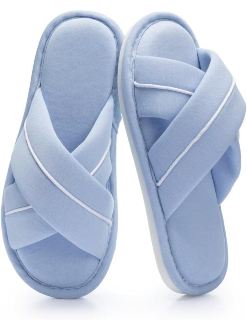 Women's Blue Memory Foam Comfort Cotton Non-Slip Band Open Toe Slipper Shoes